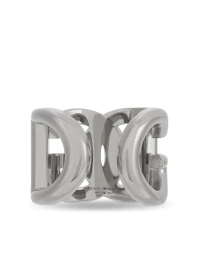 Dolce & Gabbana Silver-tone Chunky Logo Ring In Brass Man