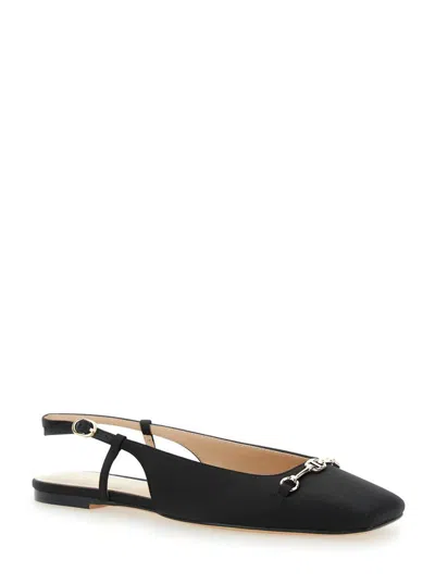 Twinset Black Ballet Shoes With Square Toe And Logo Plaque On The Front In Tech Fabric Woman
