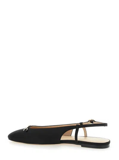 Twinset Black Ballet Shoes With Square Toe And Logo Plaque On The Front In Tech Fabric Woman