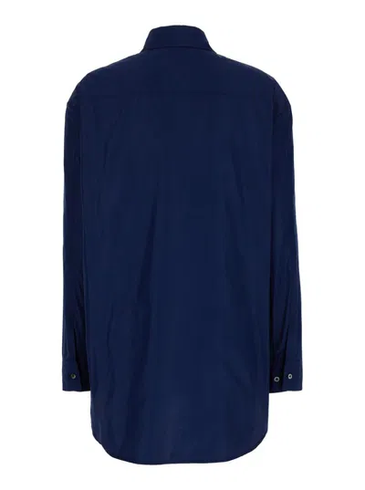 Plain Oversized Blue Shirt In Cotton Woman