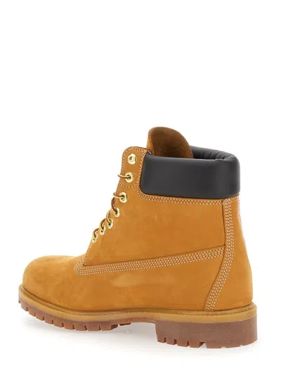 Timberland Premium Beige Ankle Boots With Embossed Logo On The Side And Front Lace-up Closure In Leather Man