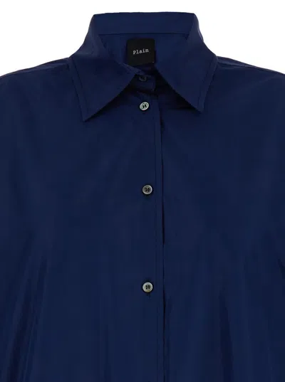 Plain Oversized Blue Shirt In Cotton Woman