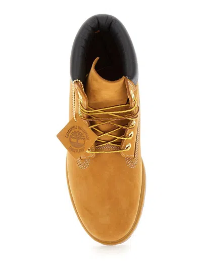 Timberland Premium Beige Ankle Boots With Embossed Logo On The Side And Front Lace-up Closure In Leather Man