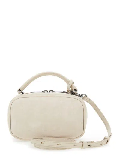 Brunello Cucinelli 'boston Explorer' White Crossbody Bag With Removable Metal Padlock Charm In Suede Woman