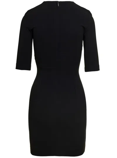Dolce & Gabbana Black Mini Dress With Short Sleeves And Neckline Detail In Viscose Blend Woman