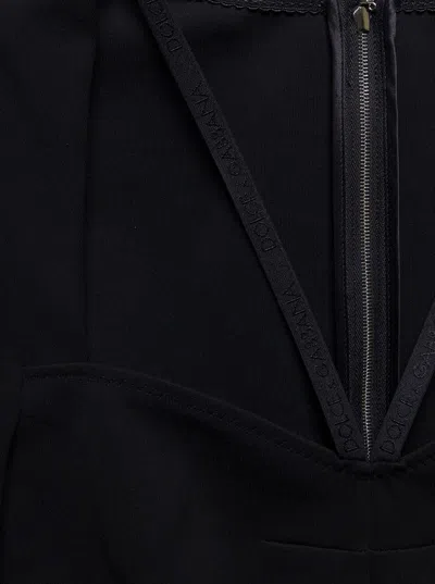 Dolce & Gabbana Black Mini Dress With Short Sleeves And Neckline Detail In Viscose Blend Woman