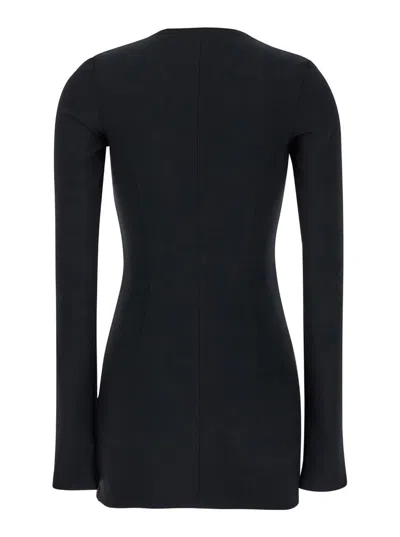 Attico Mini Black Dress With Branded Zip Puller In Tech Fabric Woman