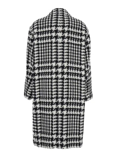 Dolce & Gabbana Black And White Coat With All-over Check Motiv In Wool Blend Woman