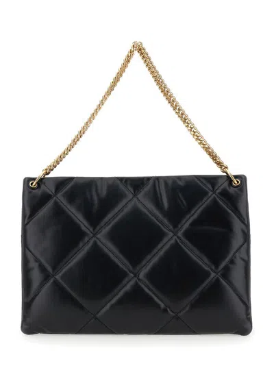 Tory Burch 'kira' Black Shoulder Bag With Logo Plaque And Double T Motif In Leather Woman