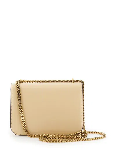 Tory Burch 'eleanor' Beige Crossbody Bag With Double T Logo Plaque On The Front And Chain-link Shoulder Strap I