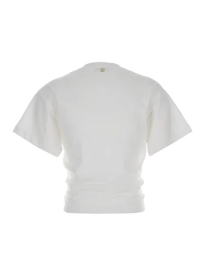 Rabanne White Crewneck Top With Short Sleeves And Ruched Cut-out On The Front In Cotton Woman