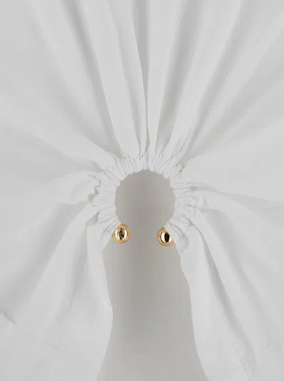 Rabanne White Crewneck Top With Short Sleeves And Ruched Cut-out On The Front In Cotton Woman