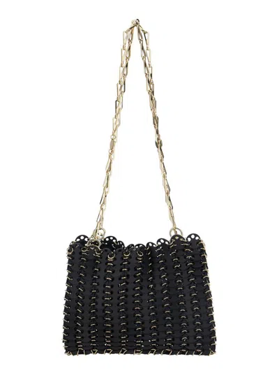 Rabanne Black Shoulder Bag With Two Chain-link Shoulder Straps And Logo Engraved Discs In Leather Woman