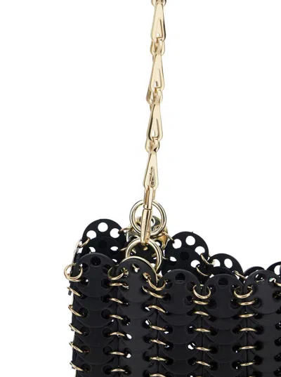Rabanne Black Shoulder Bag With Two Chain-link Shoulder Straps And Logo Engraved Discs In Leather Woman