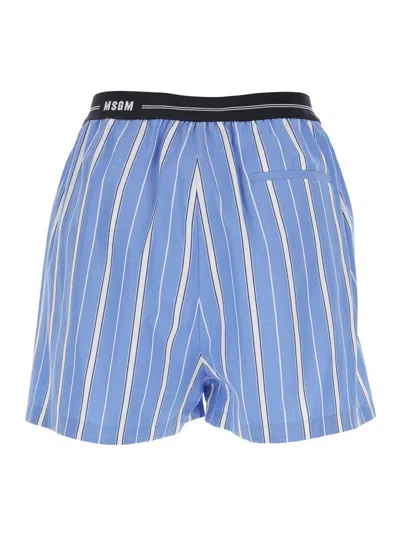 Msgm Blue Bermuda Shorts With Elastic Drawstring Waist With Logo Lettering And All-over Striped Motif In  In Blue