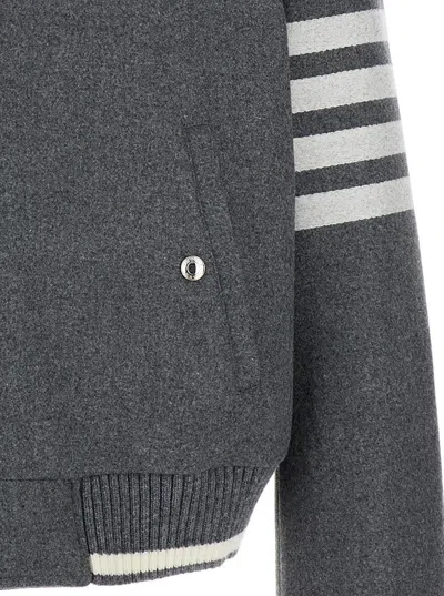 Thom Browne Grey Bomber Jacket With Signature 4bar Stripe In Wool Man In Black