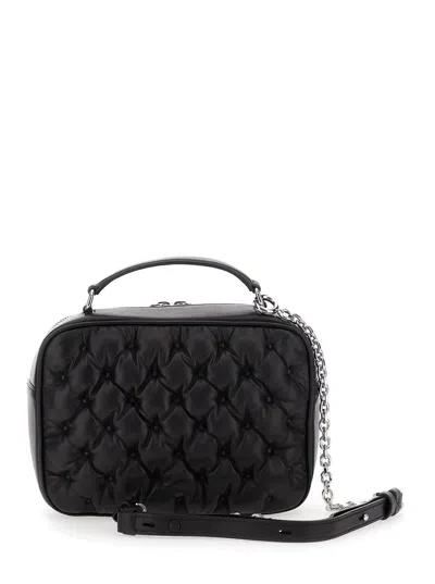 Maison Margiela 'glam Slam Medium' Black Shoulder Bag With Quilted Design And Logo Tag In Leather Woman