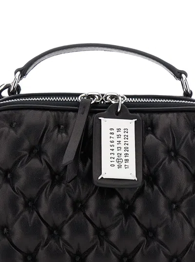 Maison Margiela 'glam Slam Medium' Black Shoulder Bag With Quilted Design And Logo Tag In Leather Woman