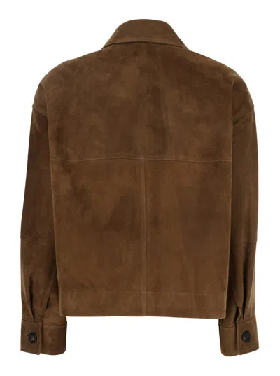 Brunello Cucinelli Brown Jacket With Classic Collar In Suede Woman