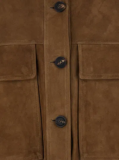 Brunello Cucinelli Brown Jacket With Classic Collar In Suede Woman