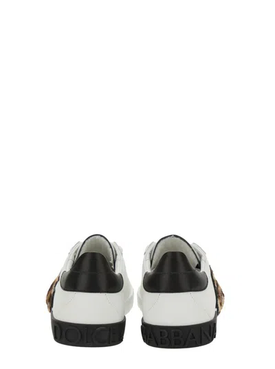 Dolce & Gabbana White Low Top Sneaker With Animal-motif Logo In Leather Woman