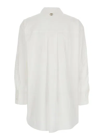 Twinset White Shirt With All-over Lace Embroidery In Cotton Woman