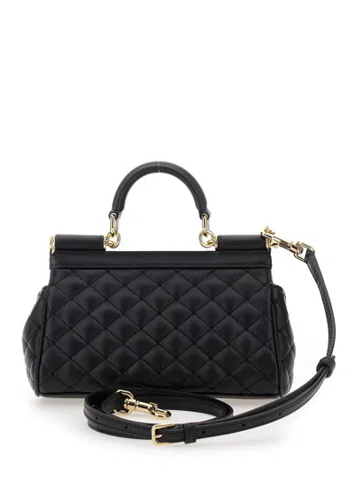 Dolce & Gabbana 'sicily' Black Handbag With Logo Plaque In Quilted Leather Woman