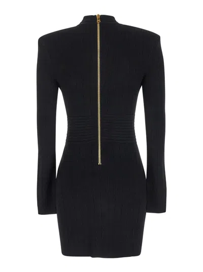 Balmain Mini Black Dress With Golden Buttons In Stretch Viscose Woman In Black