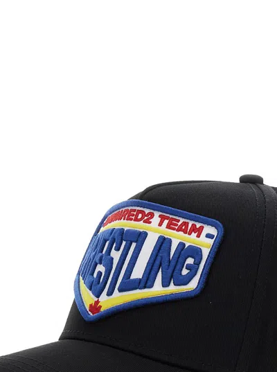Dsquared2 Black Baseball Cap With Maxi Print On The Front And Logo Lettering On The Rear In Cotton M
