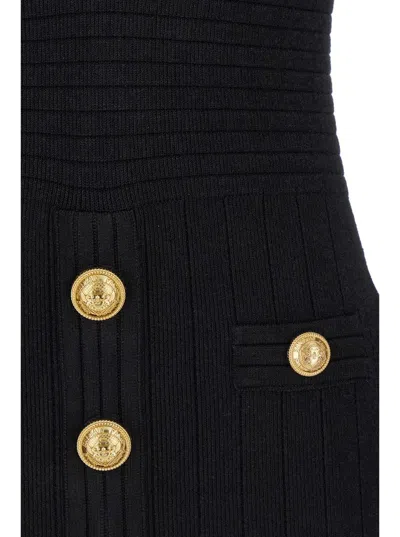 Balmain Mini Black Dress With Golden Buttons In Stretch Viscose Woman In Black