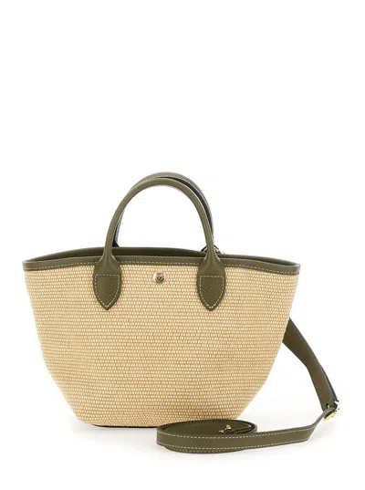Longchamp 'le Pliage Xs' Green Handbag With Logo Embossed On The Front In Fabric And Leather Blend Woman
