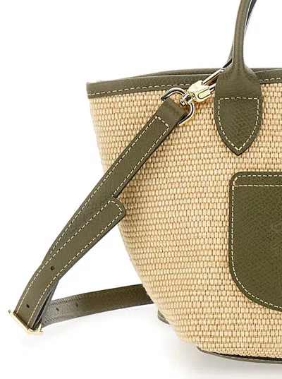 Longchamp 'le Pliage Xs' Green Handbag With Logo Embossed On The Front In Fabric And Leather Blend Woman