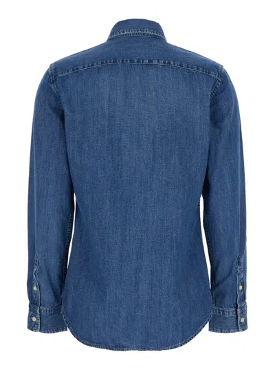 Polo Ralph Lauren Blue Shirt With Classic Collar And Pony Embroidery On The Front In Denim Woman