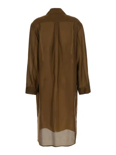 Philosophy Di Lorenzo Serafini Brown Cardigan With Wide Collar And Long Sleeves In Silk Woman