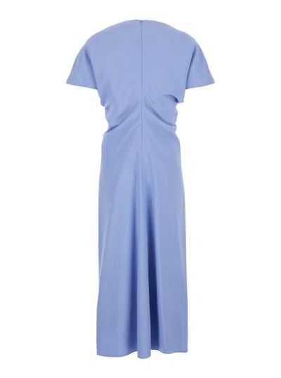 Federica Tosi Blue Long Dress With Wide V-neck On The Front In Fabric Woman In Blue