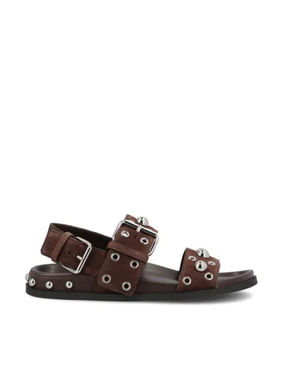 Valentino Embellished Double-strap Sandals In Brown