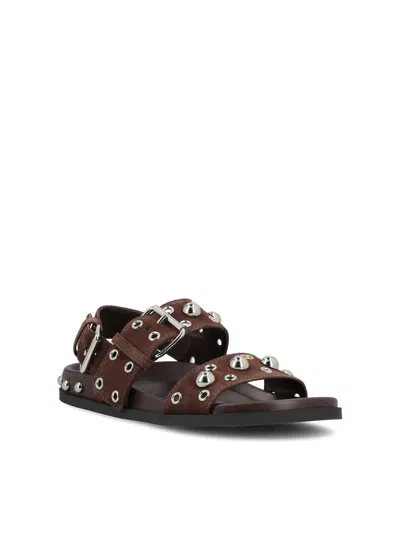 Valentino Embellished Double-strap Sandals In Brown