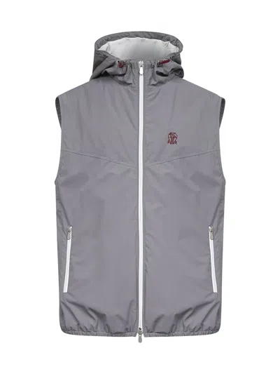 Brunello Cucinelli Hooded Zip-front Gilet In Gray