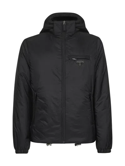 Prada Abbigliamento Black Re-nylon Hooded Down Jacket
