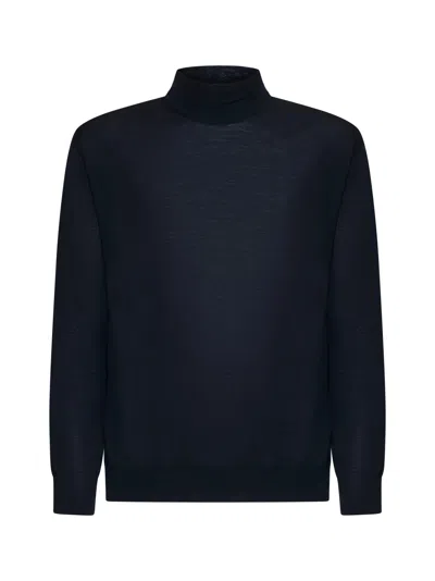 D 4.0 Blue Virgin Wool Mock Neck Sweater