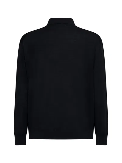 D 4.0 Black Virgin Wool Knit Polo Shirt In Black