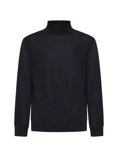D 4.0 Blue Virgin Wool Mock Neck Sweater