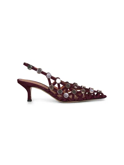 Attico Burgundy Suede "grid" Slingback Pumps
