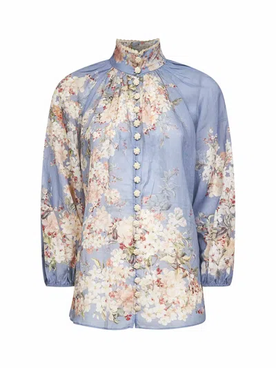 Zimmermann Womens Cascadian Billow Floral Woven Blouse Teal Blue Botanical In Multi