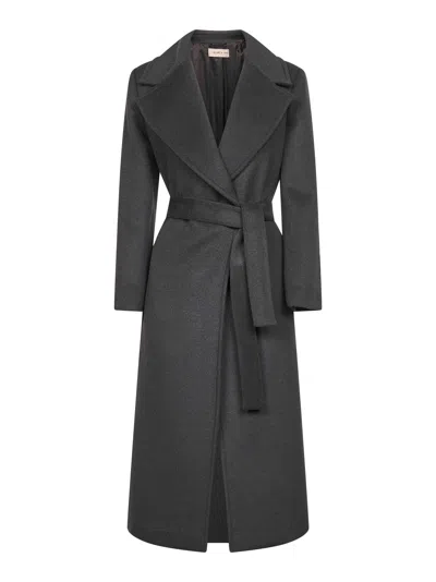 Blanca Vita Anthracite Wool Blend Calistea Wrap Coat In Black