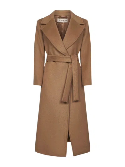 Blanca Vita Camel Wool Blend Calistea Wrap Coat In Brown