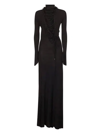 Attico Black Viscose Crepe Long Dress