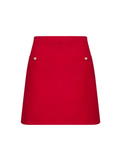 Valentino Crepe Couture Skirt With Heart Jewel Buttons In Red