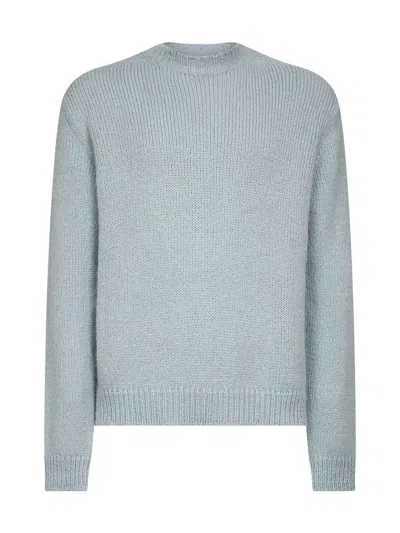 Jil Sander Powder Blue Alpaca And Wool Blend Crewneck Sweater In Blue