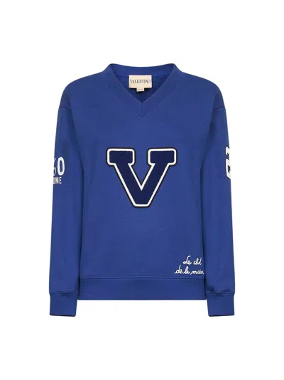 Valentino Blue Cotton "v" College Sweatshirt